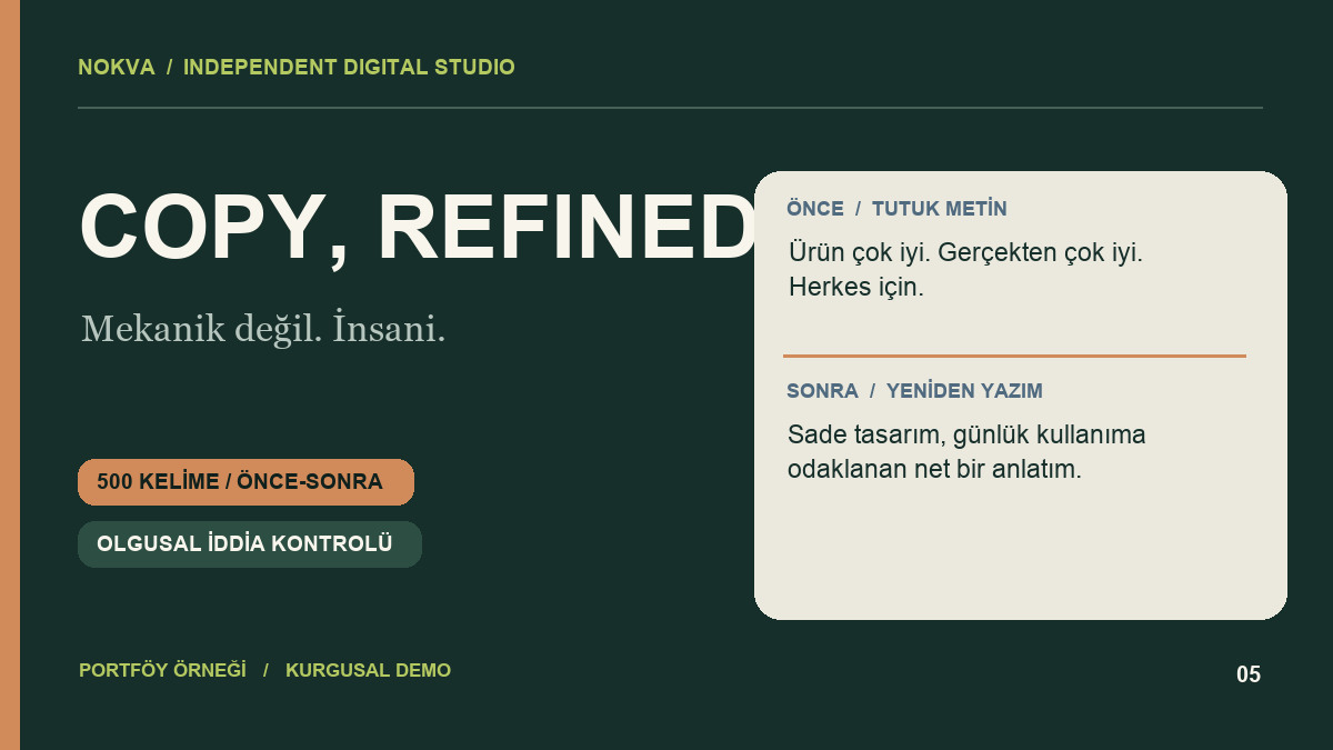 Daha insani bir anlatım: Kurgusal NOKVA hizmet portföy kapağı