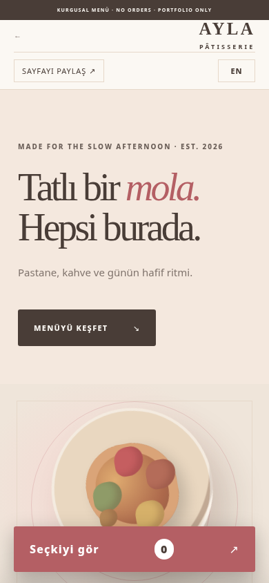 AYLA Pâtisserie mobil menü örneği