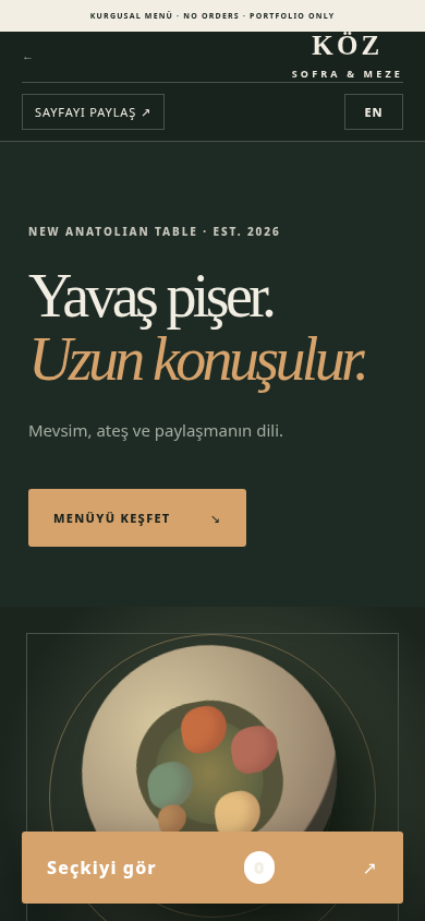 KÖZ Sofra mobil menü örneği